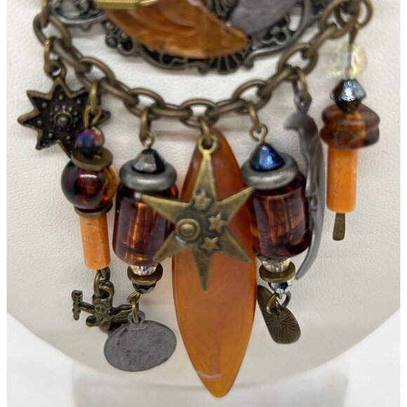 Moon & Stars Necklace Acrylic Steampunk Celestial Charm Gunmetal Chain BoHo Chic - Picture 8 of 16